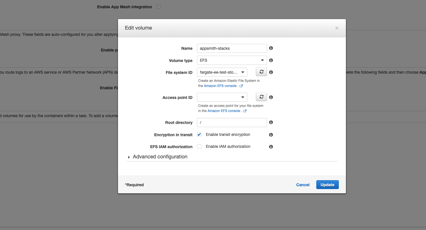 EFS Volume Configuration