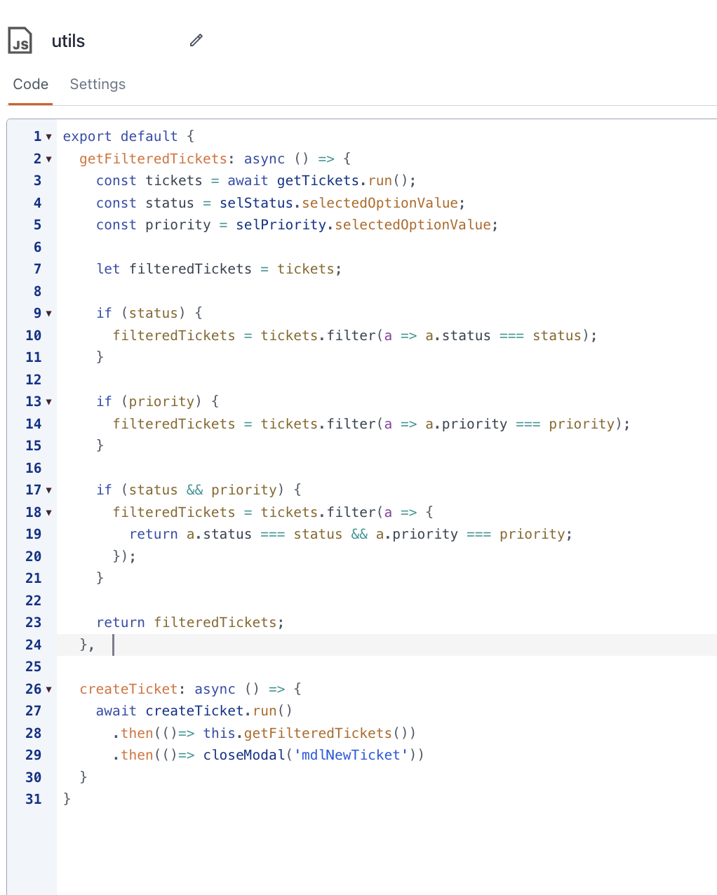 JS function to submit new ticket